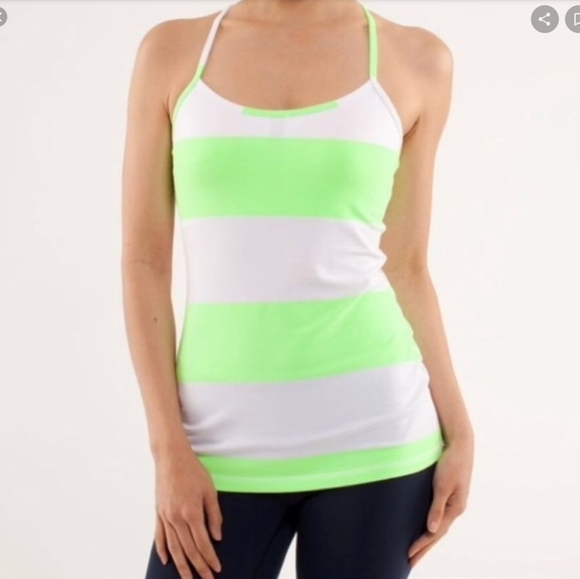 Lululemon Power Y Tank White Stripe Zippy Green - Picture 2 of 10